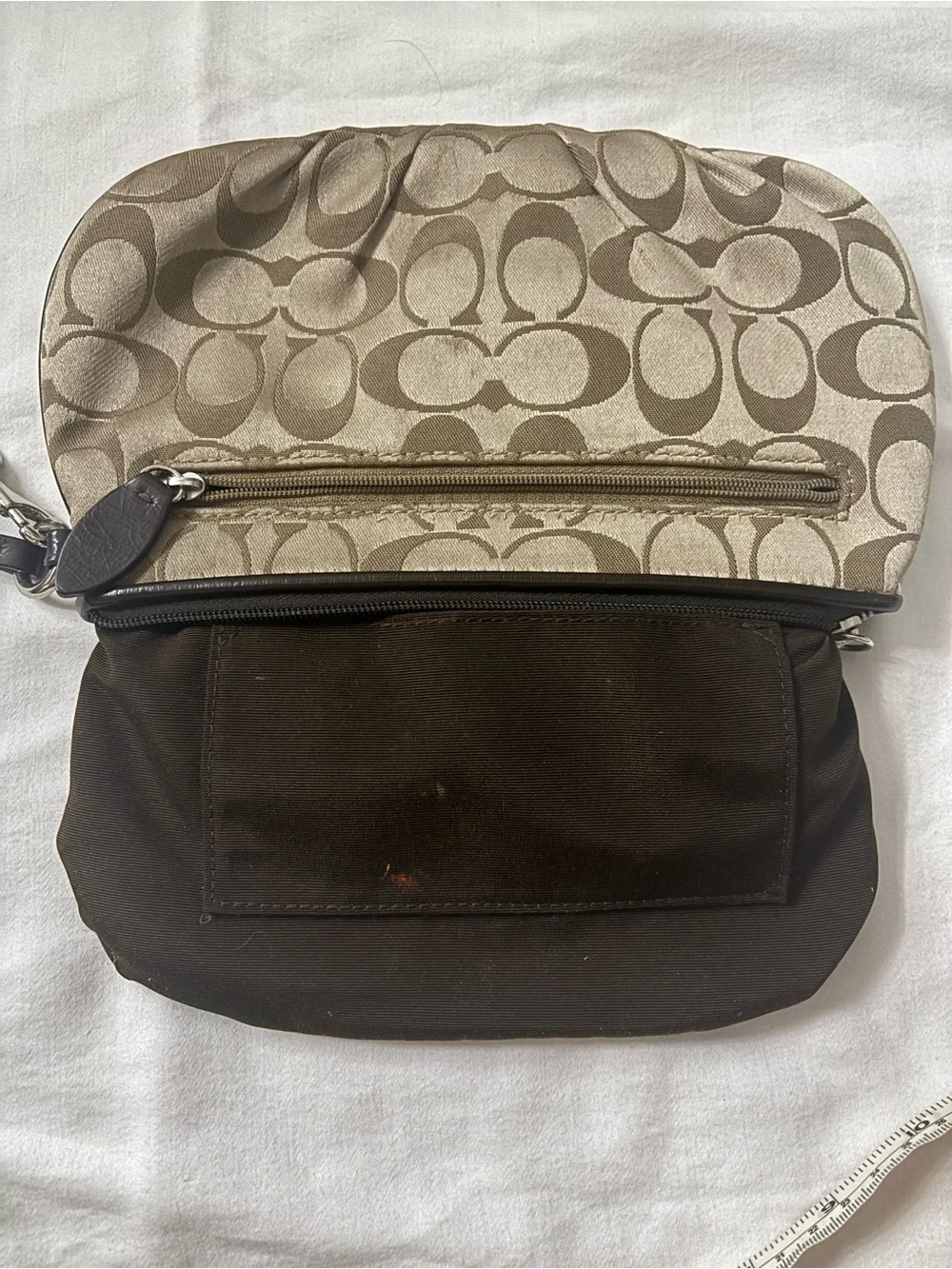 Coach Signature Logo Wristlet in Beige and Dark Brown